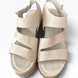 Elvio Zanon Beige Leather Platform Wedge Sandals Buckle Slingback Size 41